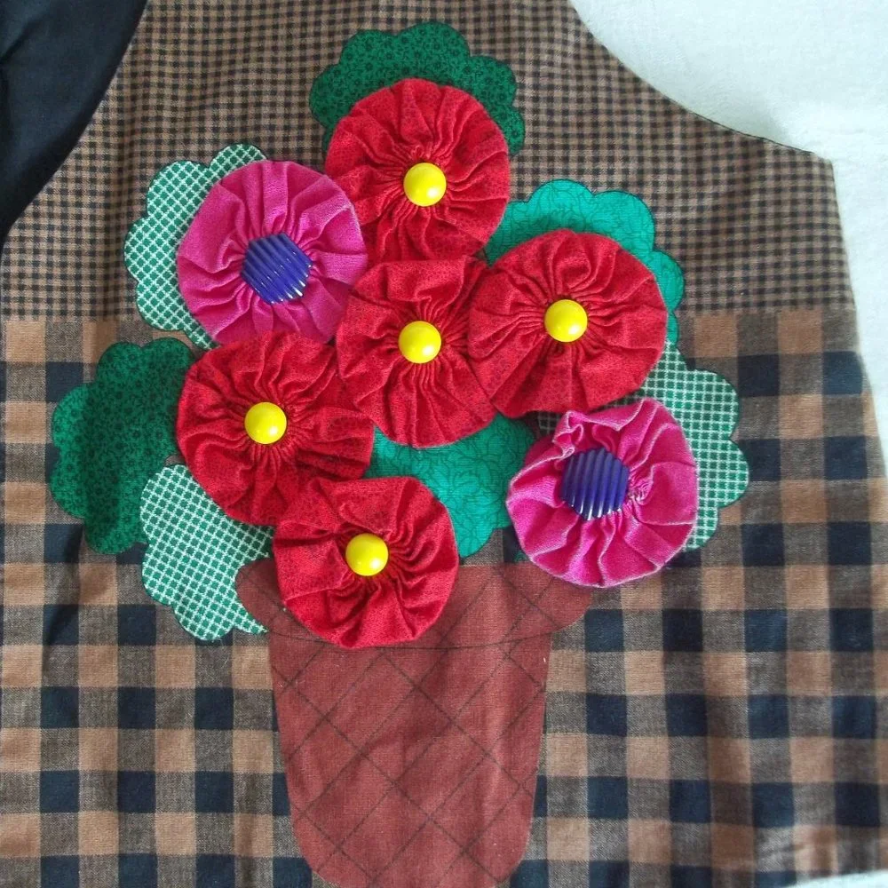 Vintage CRAFTCORE Kitsch Ditsy Floral Cat Scrunchie Flower Check Waistcoat Vest - Picture 4 of 7